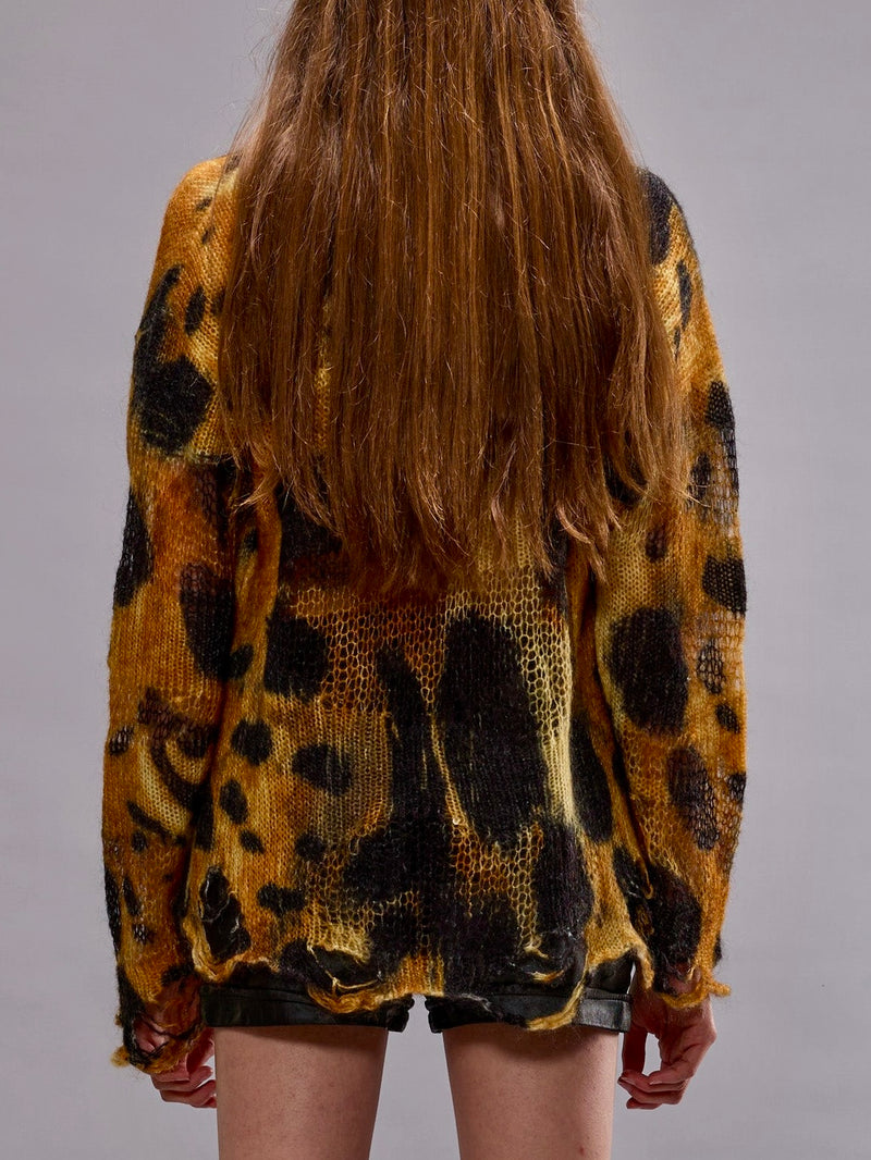 Boyfriend Sweater with Cast Off Neck - Leopard