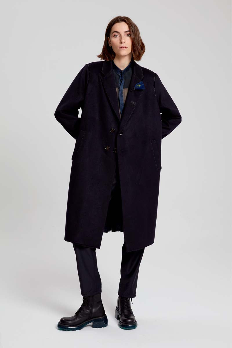 Long Coat with Pin - Black