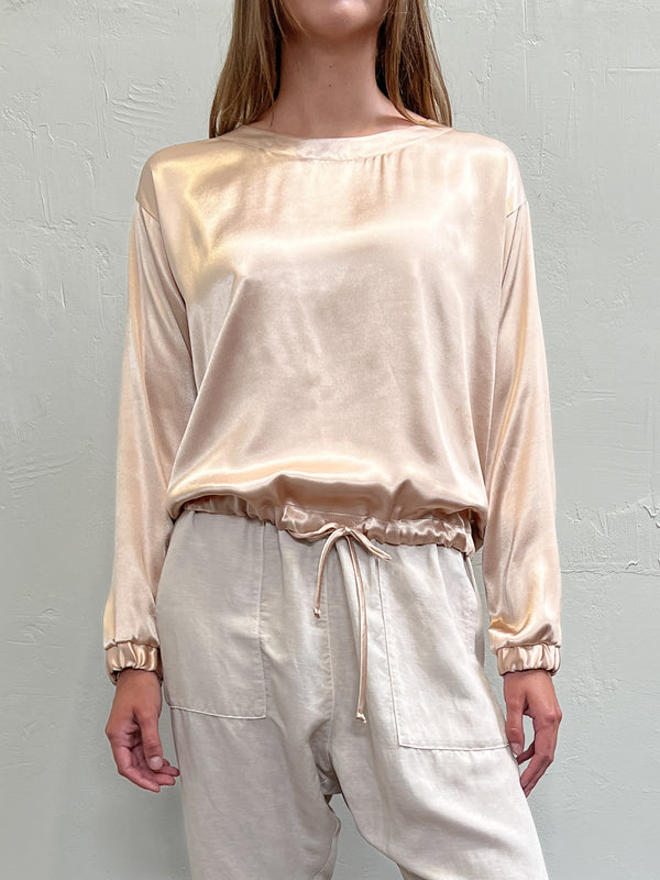 Justine Long Sleeve Top in Italian Satin - Champagne