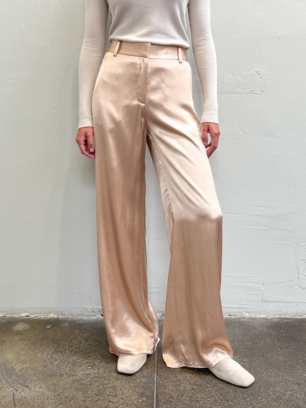 Hepburn Pant in Italian Satin - Champagne