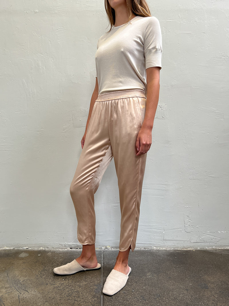 Harlyn Slim Crop Pant in Satin - Champagne