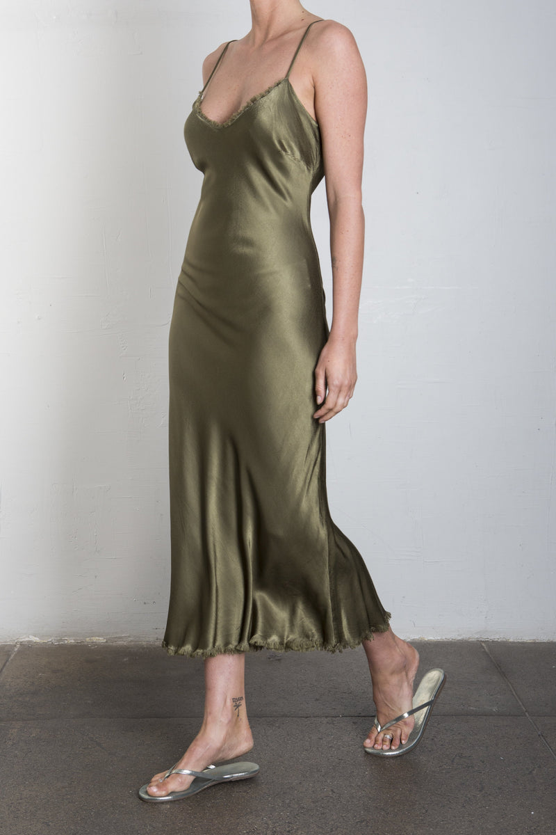 Farrah Slip Dress Vintage Satin - Olive