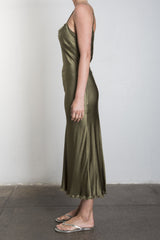 Farrah Slip Dress in Vintage Satin - Olive