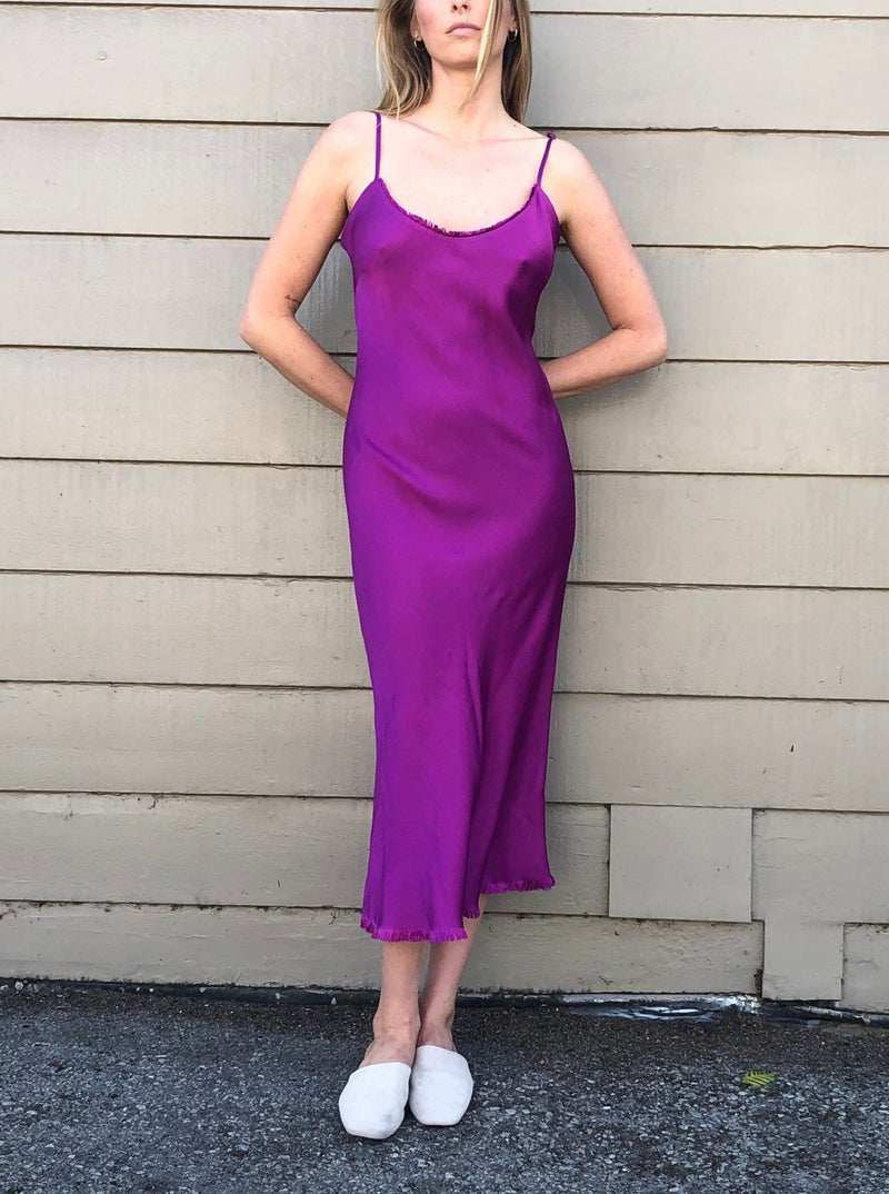 Farrah Slip Dress in Vintage Satin - Magenta