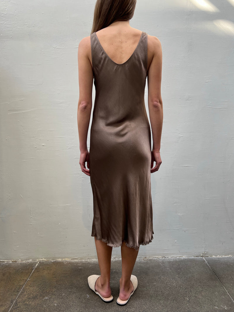 Kennedy Dress in Vintage Satin - Anthracite