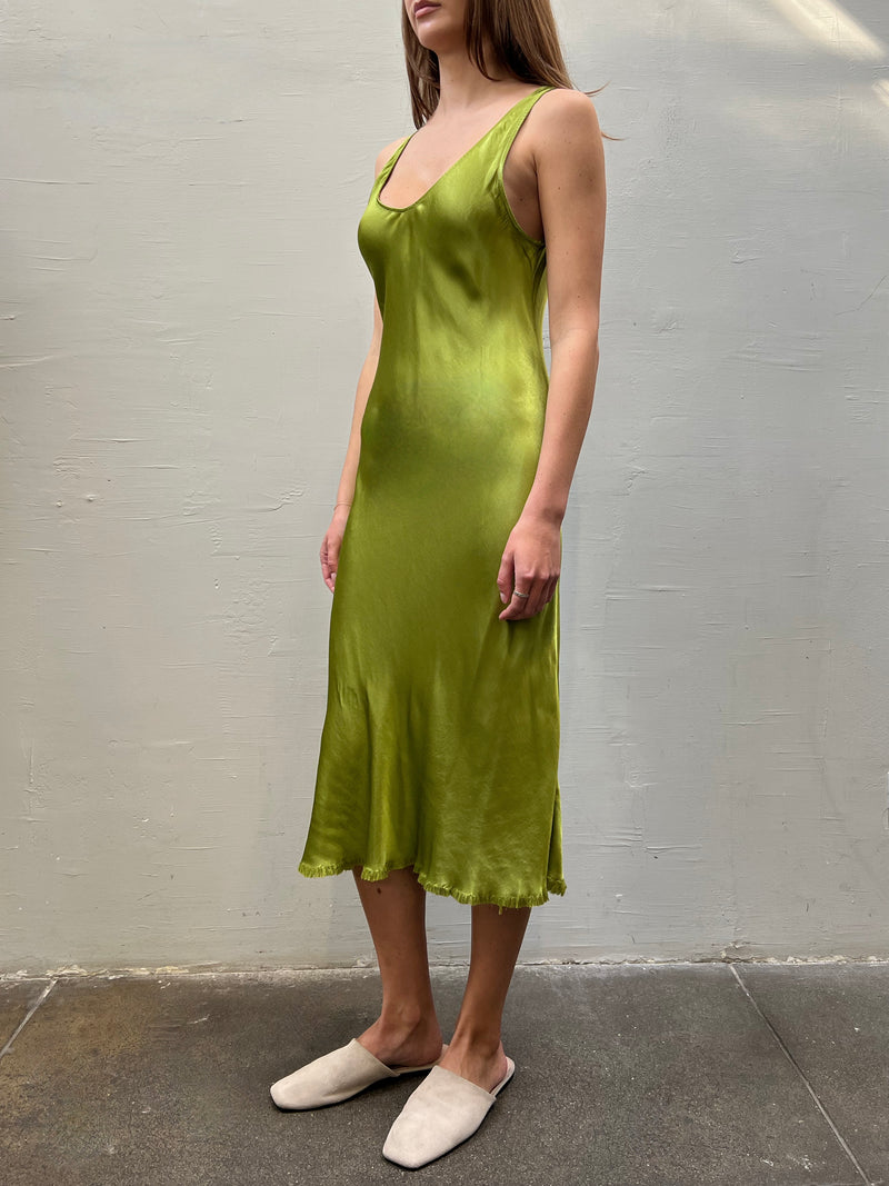 Kennedy Dress in Vintage Satin - Lime