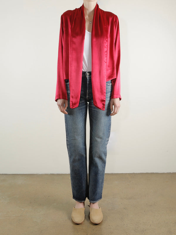 Simone Shirt Jacket in Vintage Satin - Cerise