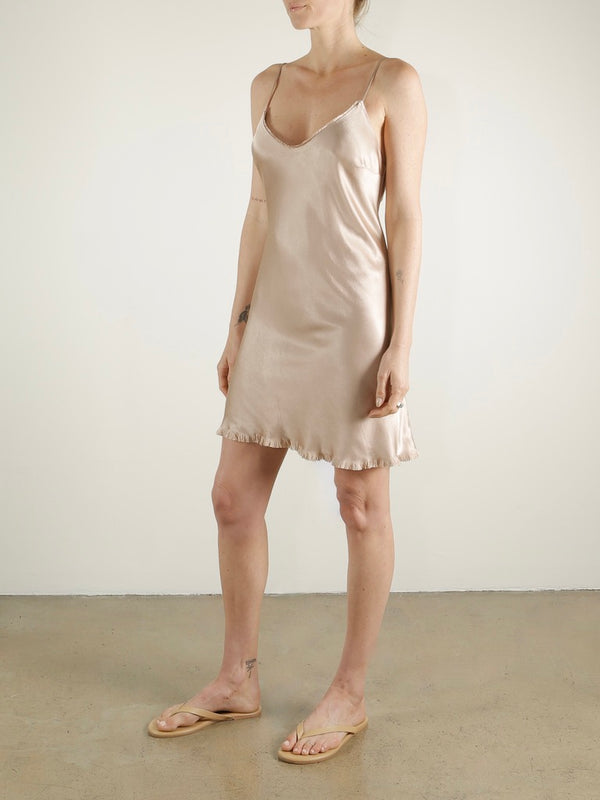 Elia Mini Slip Dress in Vintage Satin - Nude