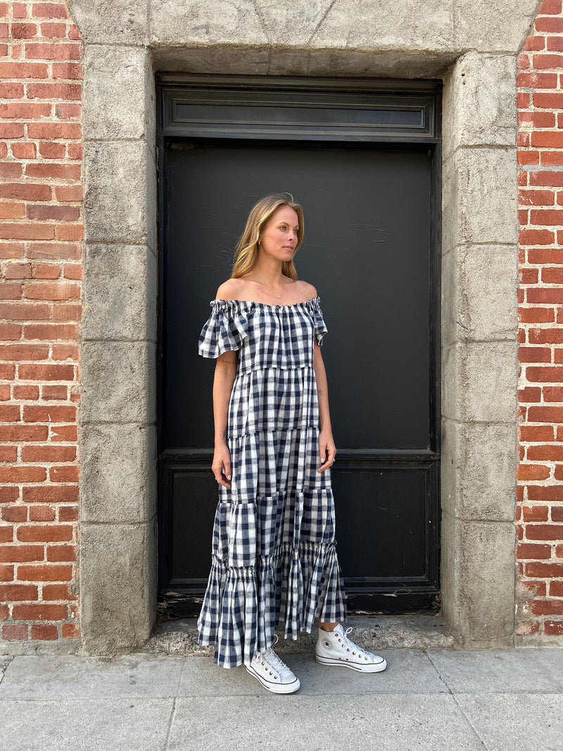 The Great Nightingale Dress in Navy Heart Check