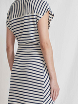 Vanina Cinched Waist Dress - Navy Cream Stripe