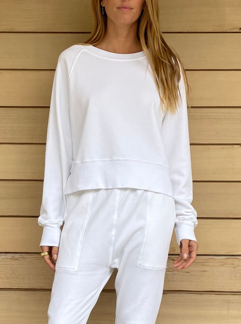 Sophia Crop Sweatshirt in French Terry - White