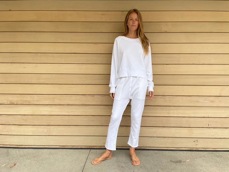 Erika Drop Pant in French Terry - White