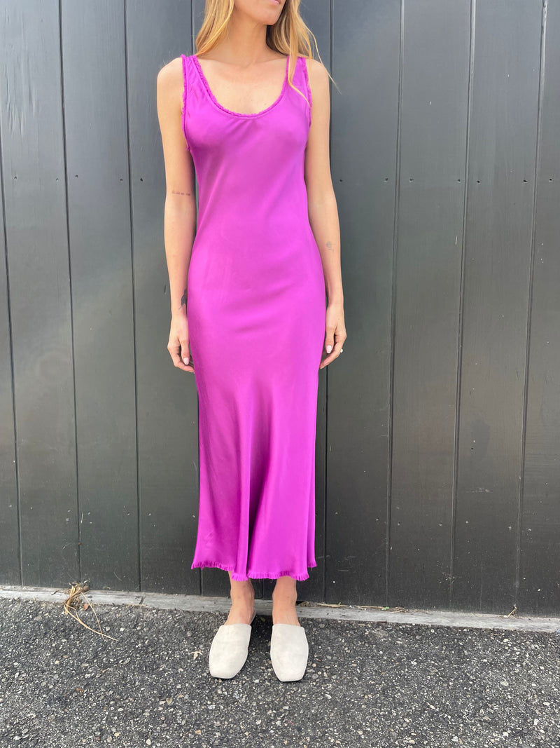 Madelyn Dress in Vintage Satin - Magenta