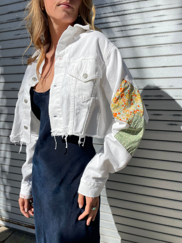 Denimist Cropped Agnes Trucker Jacket - White Patchwork