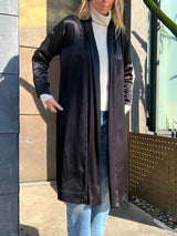 Harlow Shawl Collar Robe in Italian Satin - Black