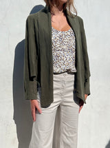 Simone Shirt Jacket in Linen - Military
