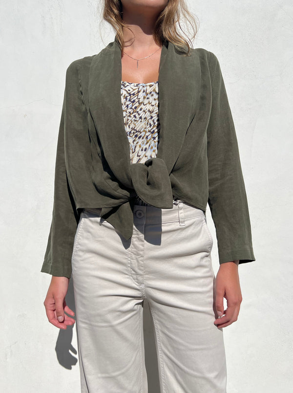 Simone Shirt Jacket in Linen - Military