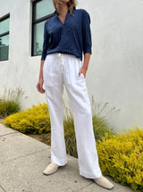 Sloane Low-Rise Pant in Linen - White