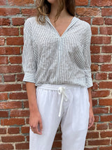 Wren Pullover Shirt in White/Denim Stripe