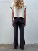 Sloane Low-Rise Pant in Linen - Charcoal