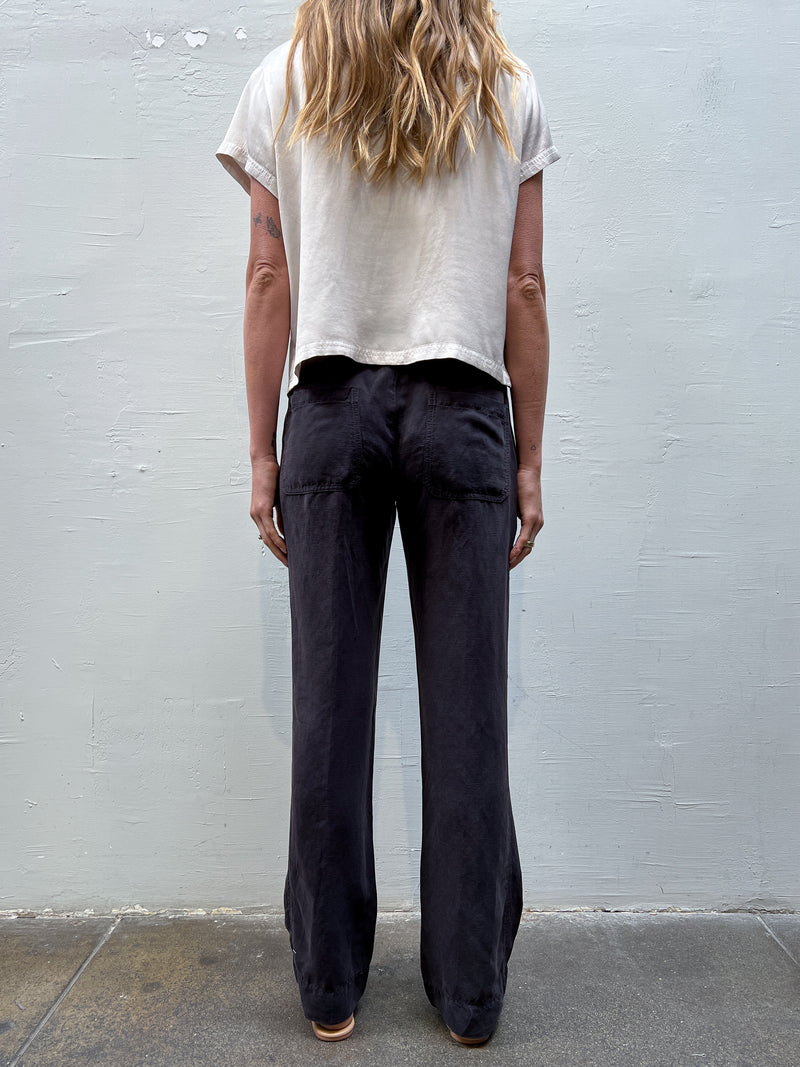 Sloane Low-Rise Pant in Linen - Charcoal
