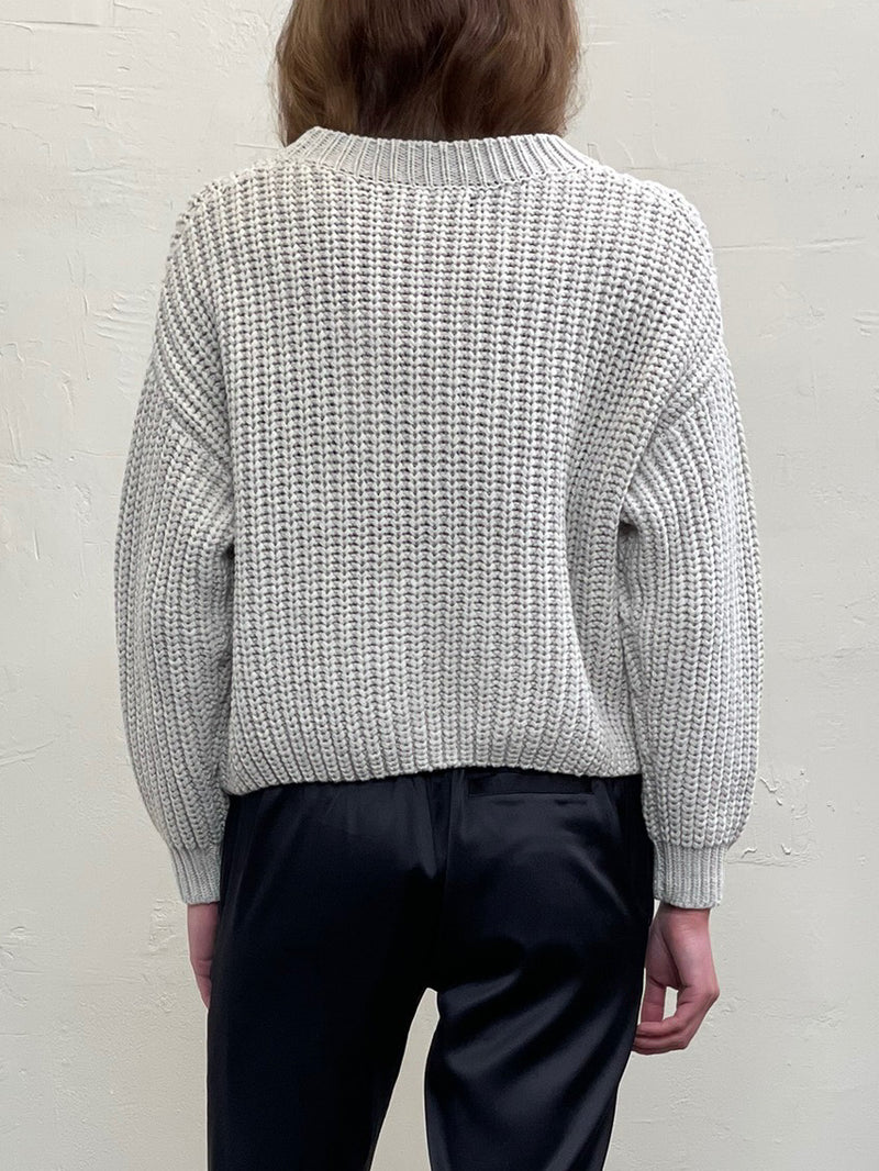 Ersa Crop Cotton Sweater - Heather Grey