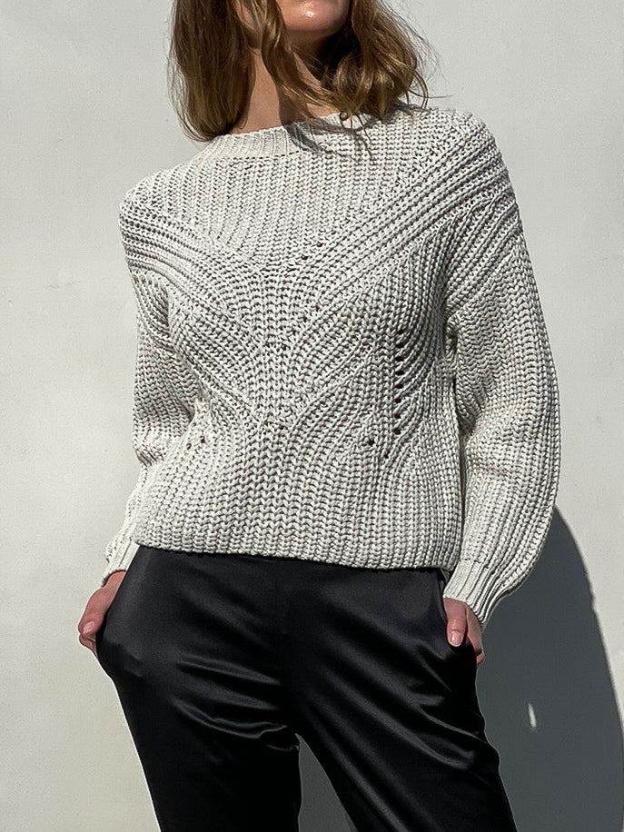 Ersa Crop Cotton Sweater - Heather Grey