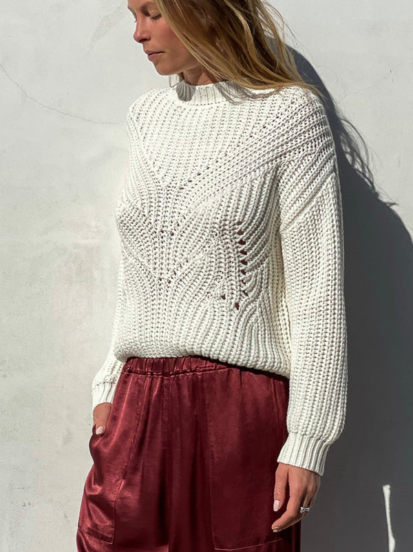 Ersa Crop Cotton Sweater - Cream