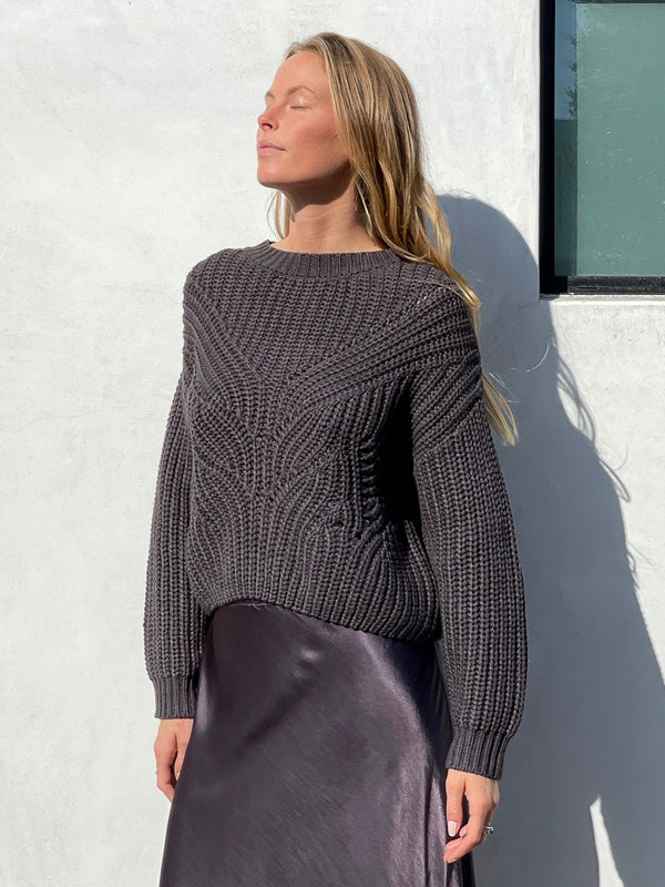 Ersa Crop Cotton Sweater - Graphite
