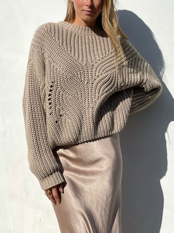 Ersa Crop Cotton Sweater - Sand