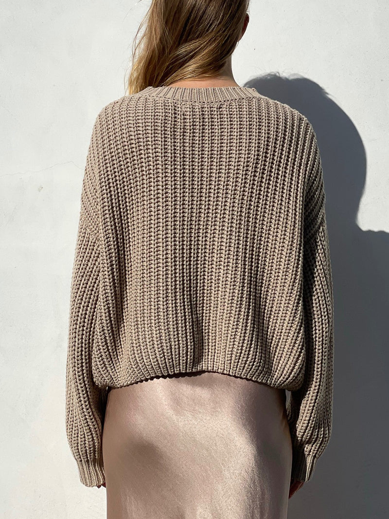 Ersa Crop Cotton Sweater - Sand