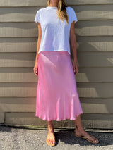 Riley Skirt in Vintage Satin - Hot Pink
