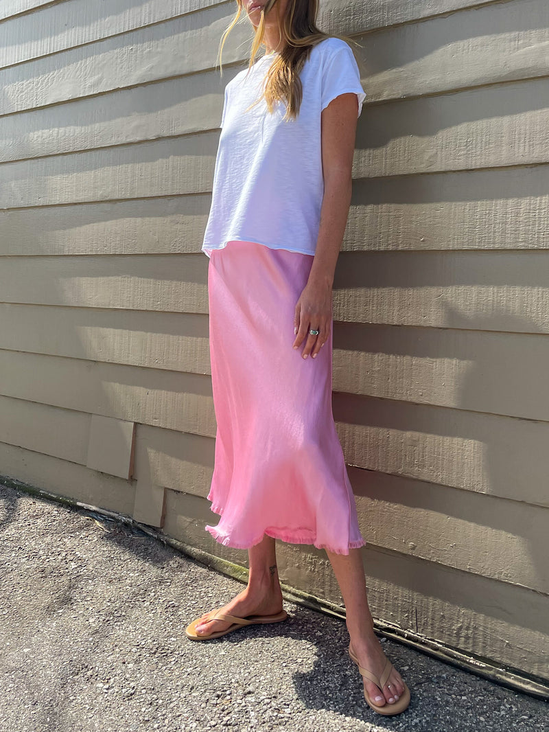 Riley Skirt in Vintage Satin - Hot Pink