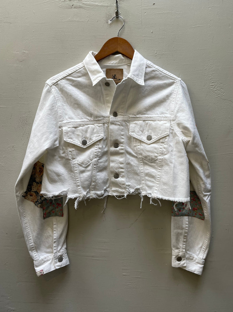 Denimist Cropped Agnes Trucker Jacket - White Patchwork