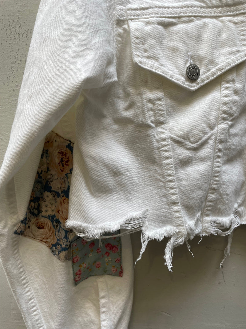 Denimist Cropped Agnes Trucker Jacket - White Patchwork