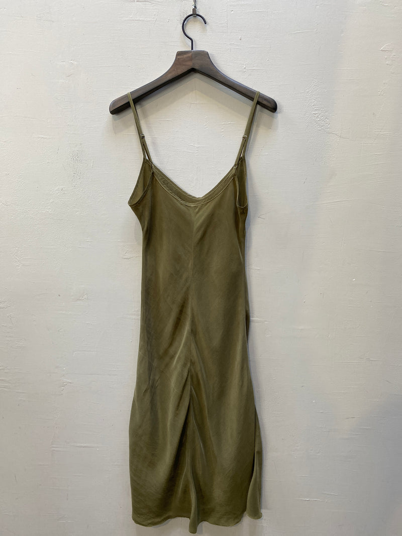 Farrah Slip Dress in Cupro - Military