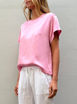 Piper Tee in Vintage Satin - Hot Pink