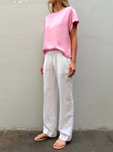 Sloane Low-Rise Pant in Linen - White