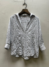 Wren Pullover Shirt in White/Denim Stripe