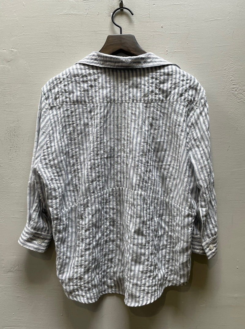 Wren Pullover Shirt in White/Denim Stripe