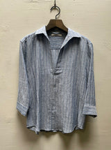 Wren Pullover Shirt in Denim/White Stripe
