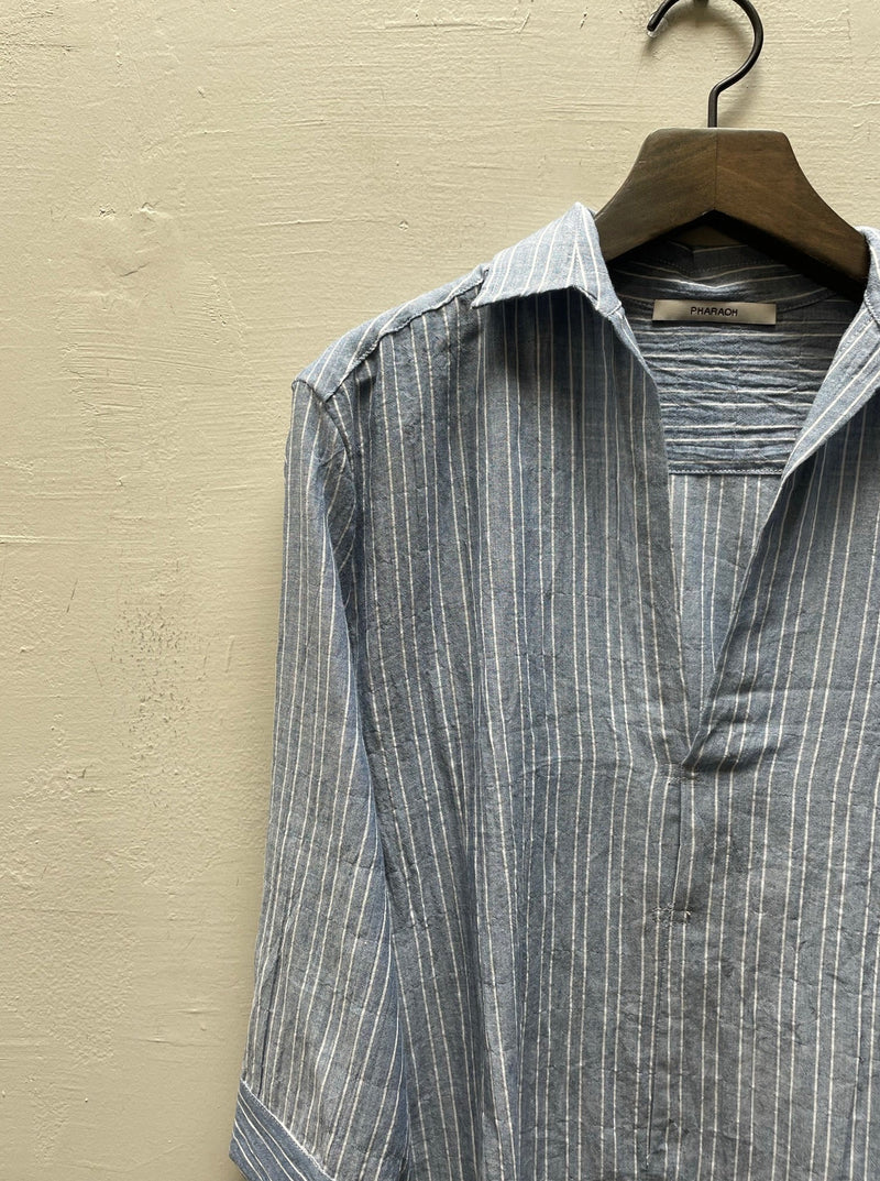 Wren Pullover Shirt in Denim/White Stripe