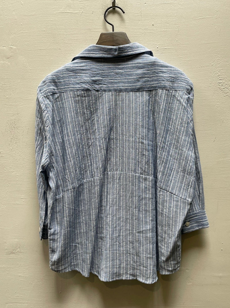 Wren Pullover Shirt in Denim/White Stripe