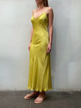 Farrah Slip Dress in Vintage Satin - Lemon