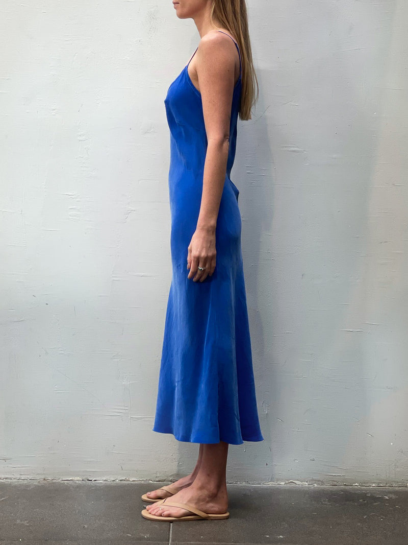Farrah Slip Dress in Cupro - Cobalt