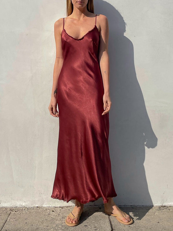 Farrah Slip Dress in Vintage Satin - Port