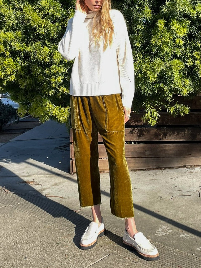 Erika Drop Pant in Velvet - Chartreuse