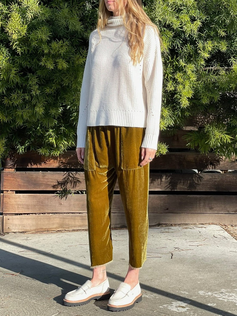 Erika Drop Pant in Velvet - Chartreuse