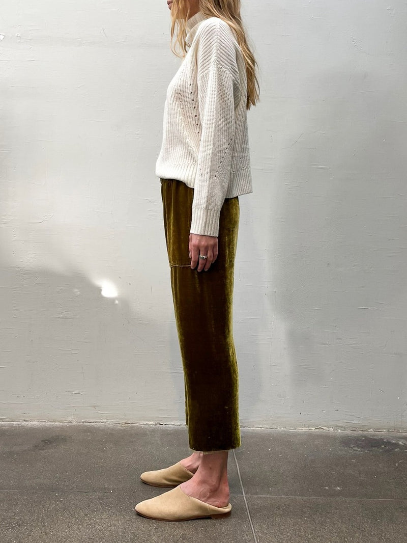 Erika Drop Pant in Velvet - Chartreuse