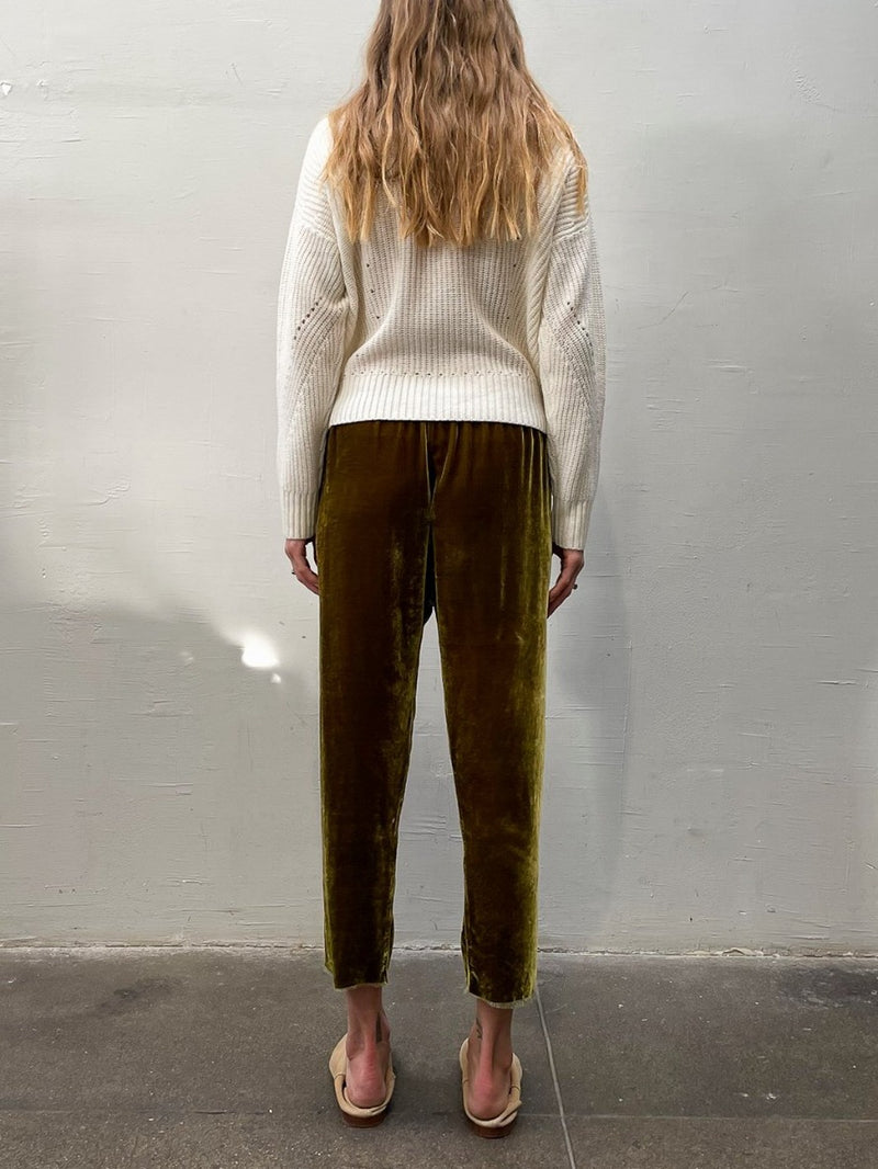 Erika Drop Pant in Velvet - Chartreuse